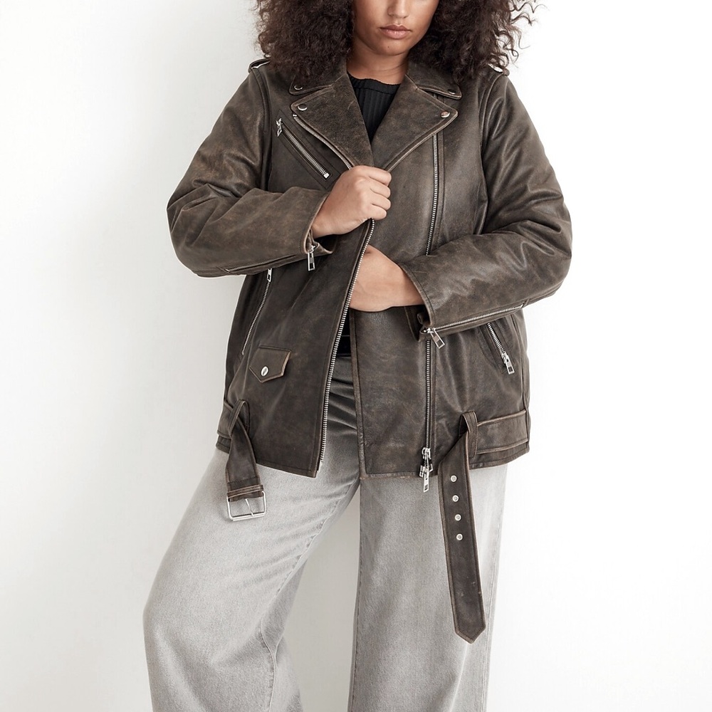 Madewell Distressed Leather Oversized Motorcycle Jacket